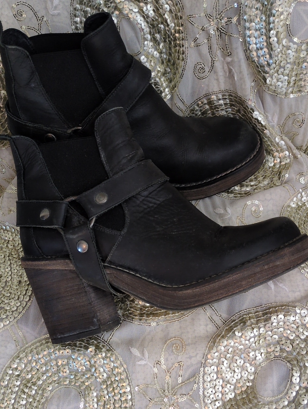 TBA Cool Black Leather Moto Boots. Small Size 10